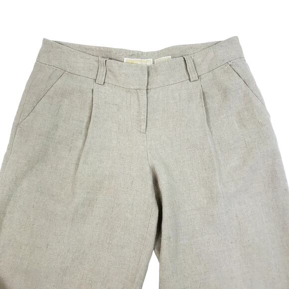 MICHAEL KORS Linen Wide Pant Women Sz10 Natural Cottage Fairy Retro Preppy Boho - Picture 2 of 7